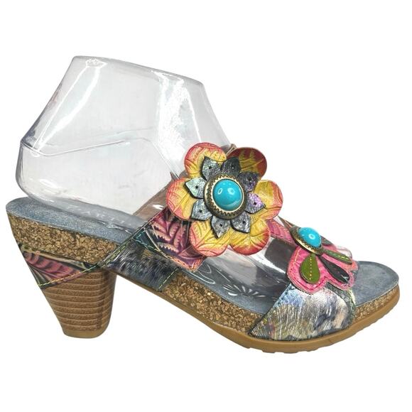 L’artiste Shoes - L’artiste By Spring Step Women’s Erbal Blue Floral Heel Sandal Size 38 US 7.5/8